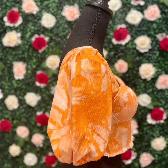 NEW Orange Denim Tie Dye Crop Top - Picture 3 of 4